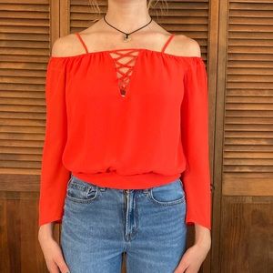 Bebe Off Shoulder Sheer Top